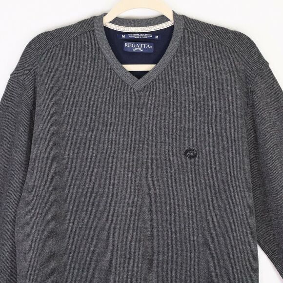 Regatta Sweater Mens Medium Gray Ribbed Cotton Blend Knit Pullover V Neck - Picture 5 of 8